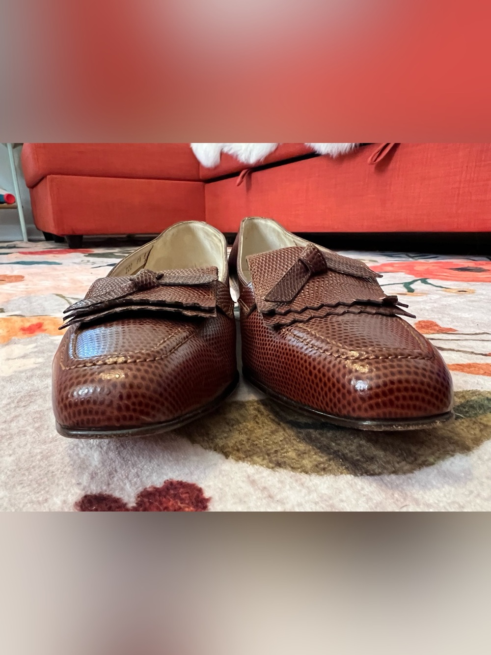 Like NEW Salvatore Ferragamo Brown Textured Leather Kiltie Loafers - Picture 2 of 8